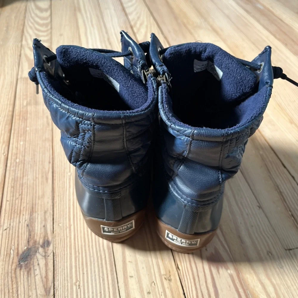 Sperry Saltwater Duck Boots Womens 11 Navy Blue Quilted Waterproof Rain Winter